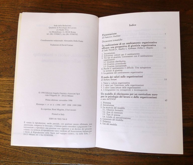 GIUSTIZIA,VALORI E LEADERSHIP NELLE ORGANIZZAZIONI,1996[psicologia del lavoro