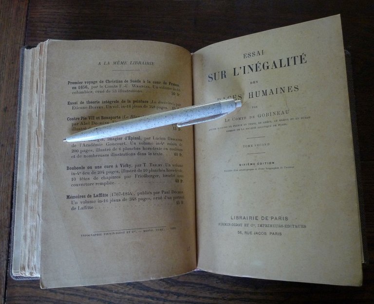 GOBINEAU,ESSAI SUR L'INÉGALITÉ DES RACES HUMAINES,1933 Lib.de Paris[RAZZISMO