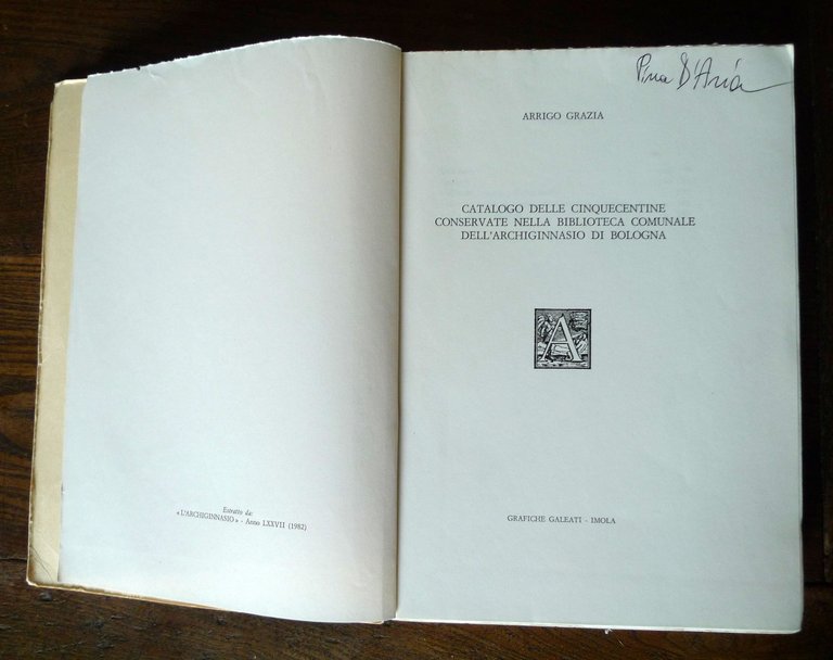 Grazia,CATALOGO DELLE CINQUECENTINE.BIBLIOTECA COM.ARCHIGINNASIO,BOLOGNA,1983 | Immagine Gallery 2