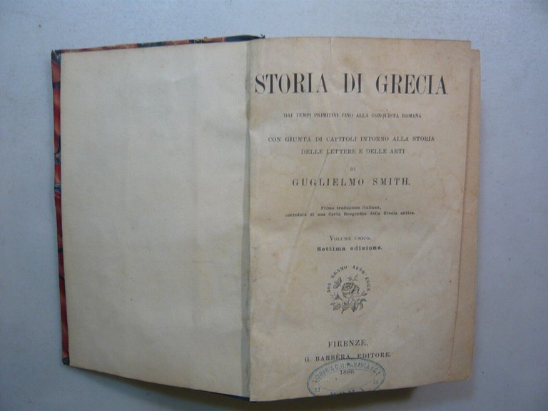 Guglielmo Smith,STORIA DI GRECIA,Barbèra editore, 1880