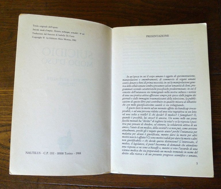 Guillon/Le Bonniec,SUICIDIO.MODO D'USO.STORIA,ATTUALITÀ,TECNICA,1988 Nautilus