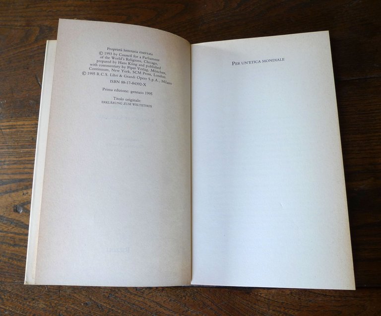 Hans Kung/Karl-Josef Kuschel,PER UN'ETICA MONDIALE,1995 I^[Parlamento RELIGIONI