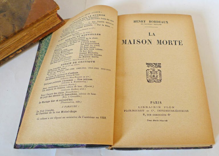 HENRY BORDEAUX,LA MAISON MORTE,1922 Plon[romanzo