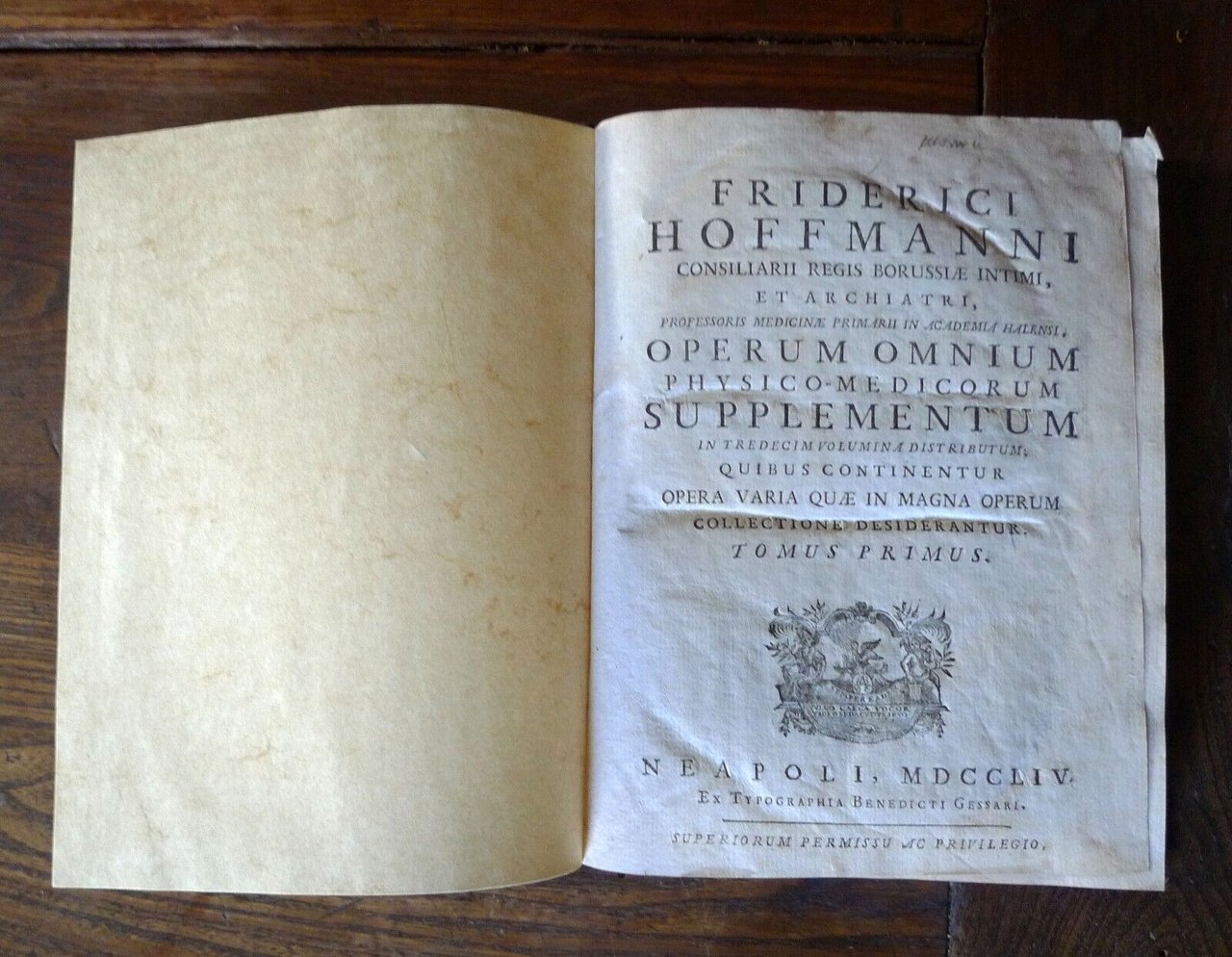 Hoffmann,Friderici Hoffmanni Operum Omnium SUPPLEMENTUM.TOMUS I,1754[MEDICINA
