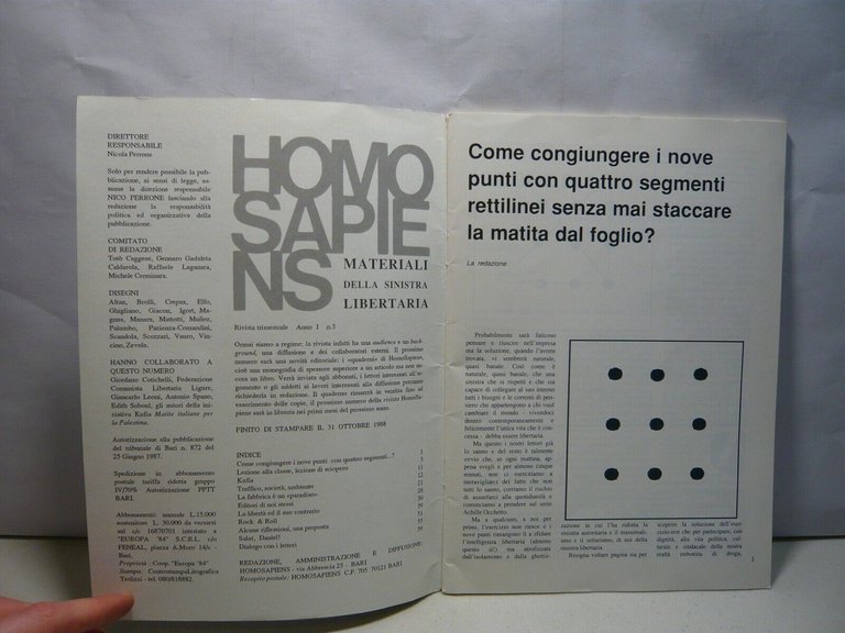 HOMO SAPIENS.Materiali della sinistra liberaria,1988[anarchismo,Agostino Manni