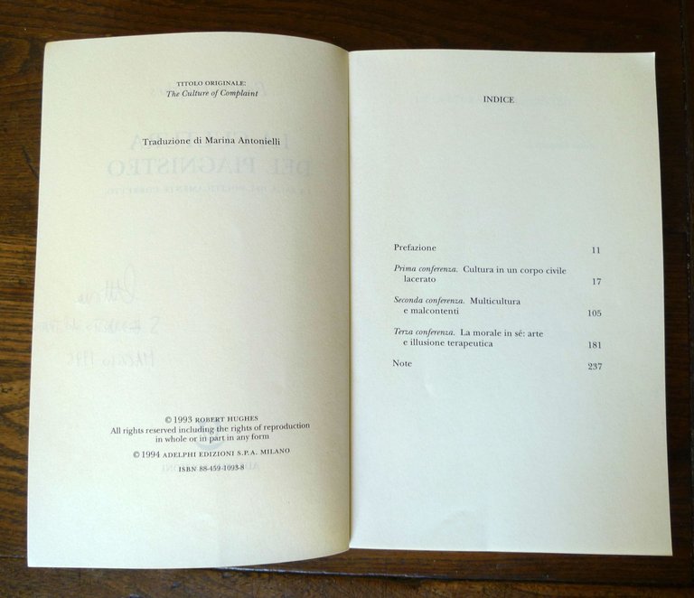 Hughes,LA CULTURA DEL PIAGNISTEO.LA SAGA DEL POLITICAMENTE CORRETTO,1994 Adelphi