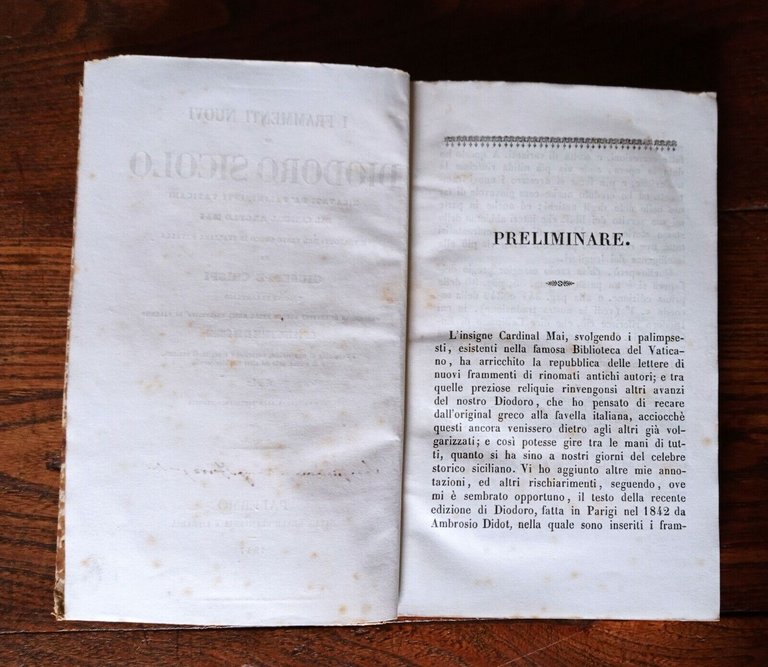 I FRAMMENTI NUOVI DI DIODORO SICOLO RICAVATI DA'PALIMPSESTI VATICANI,1847[SICULO
