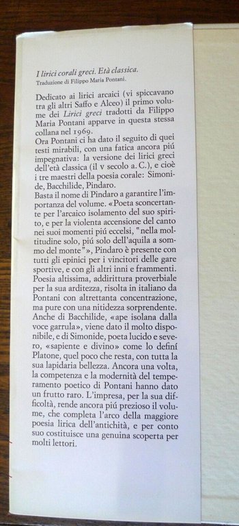 I LIRICI CORALI GRECI.ETÀ CLASSICA,1976 Einaudi I MILLENNI[POESIA,trad.Pontani