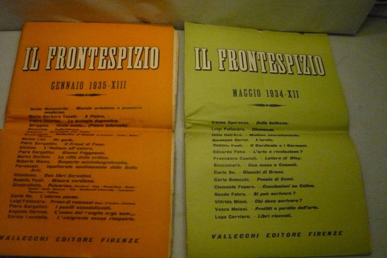 IL FRONTESPIZIO.Rivista letteraria, Vallecchi Editore, Firenze, 1934/1935