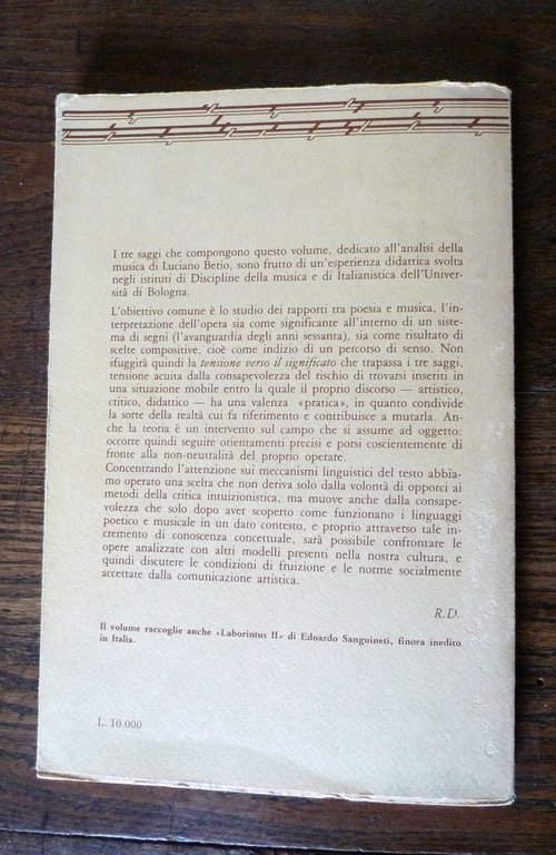 IL GESTO DELLA FORMA.MUSICA,POESIA,TEATRO NELL'OPERA DI LUCIANO BERIO,1981