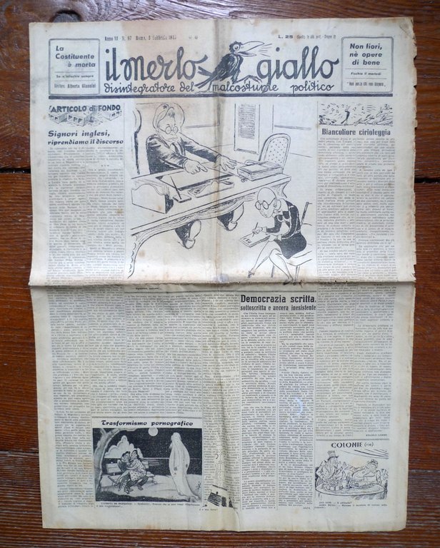 IL MERLO GIALLO.DISINTEGRATORE DEL MALCOSTUME POLITICO 1948-49[SATIRA,A.GIANNINI