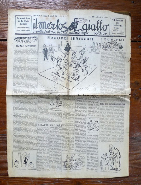 IL MERLO GIALLO.DISINTEGRATORE DEL MALCOSTUME POLITICO 1948-49[SATIRA,A.GIANNINI