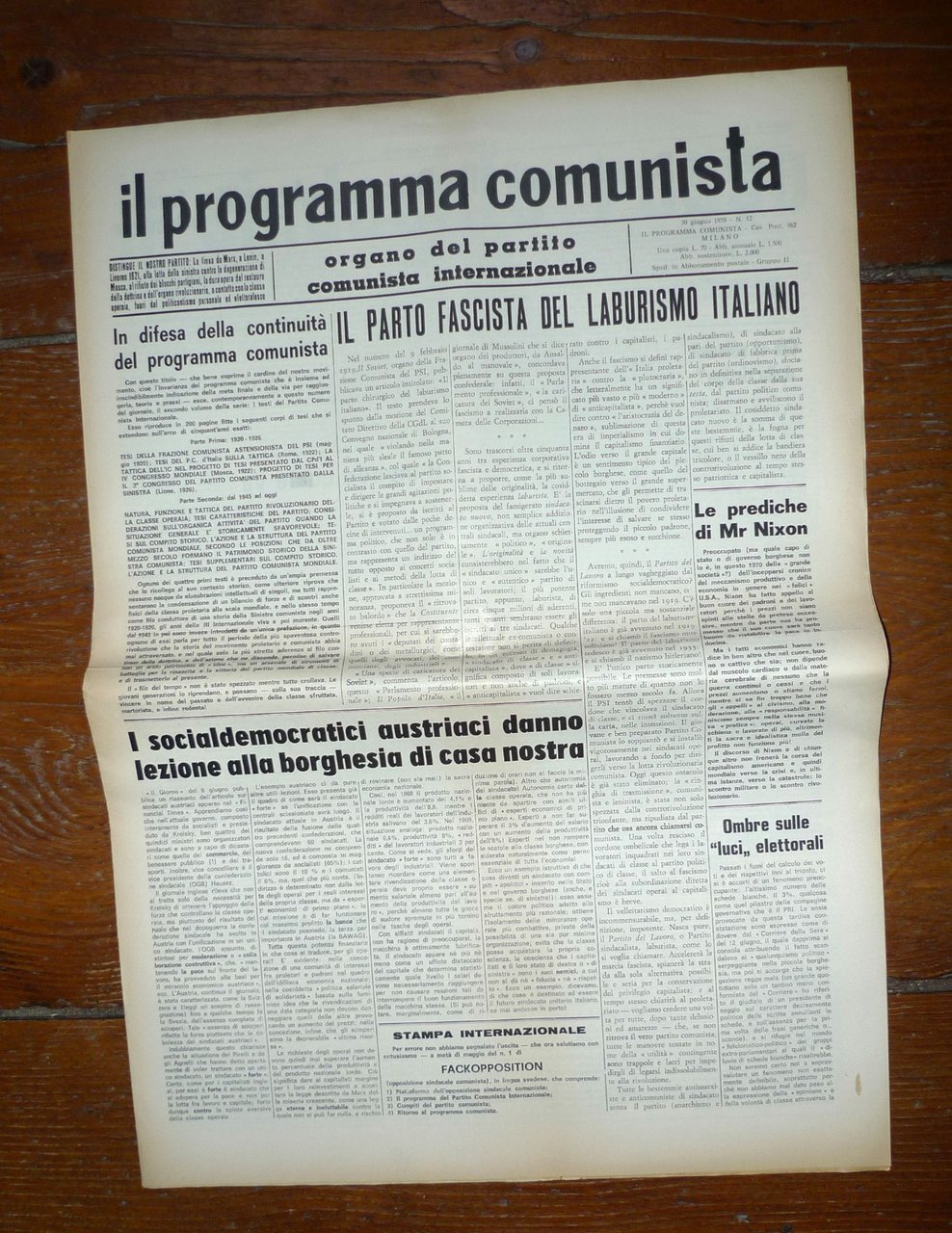 IL PROGRAMMA COMUNISTA ORGANO DEL PCInt n.12 30 giugno 1970[comunismo,Bordiga