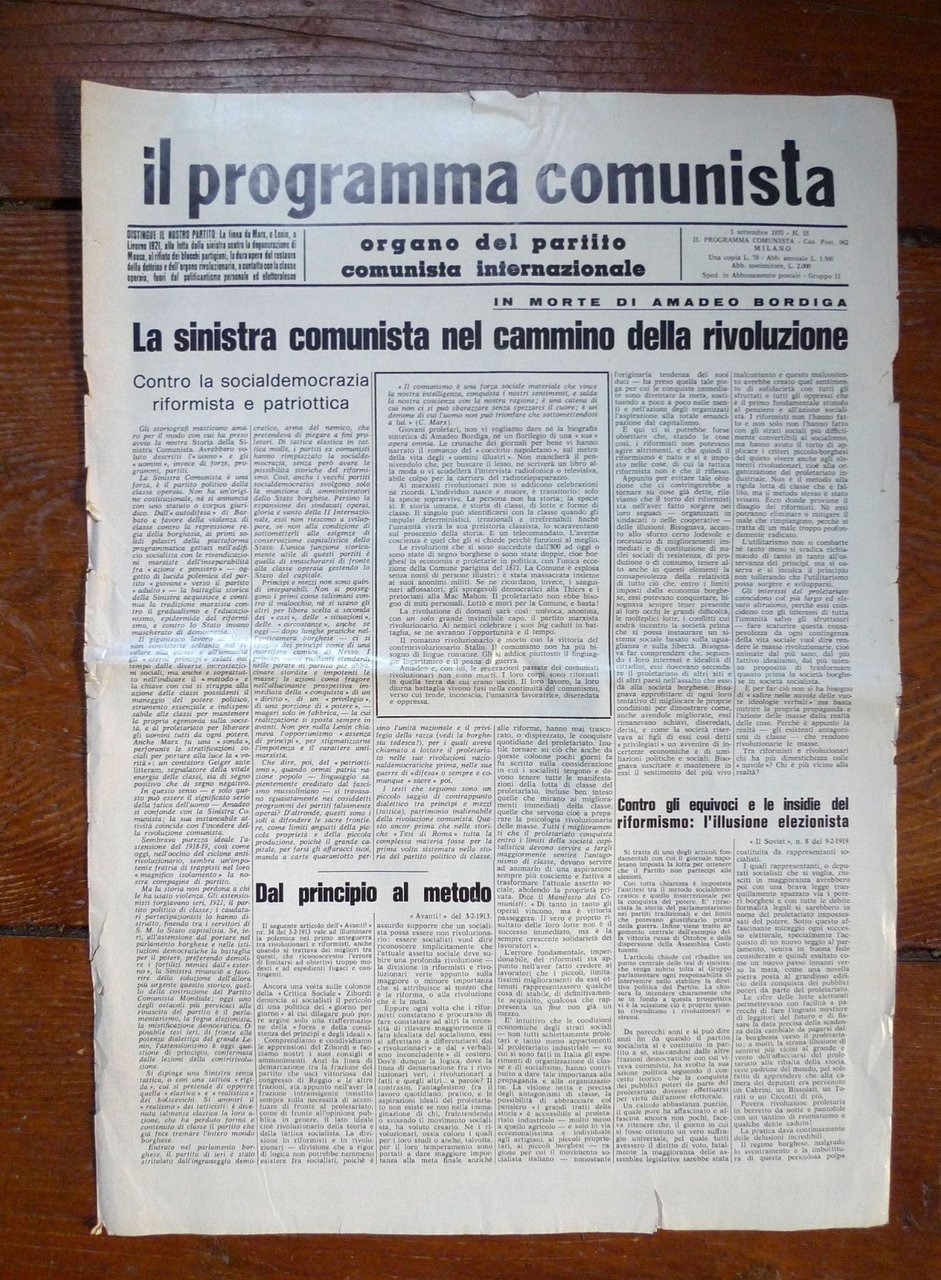 IL PROGRAMMA COMUNISTA ORGANO DEL PCInt n.15 1 settembre 1970[comunismo,Bordiga