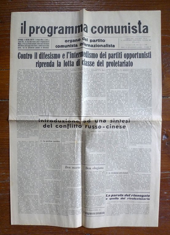 IL PROGRAMMA COMUNISTA ORGANO DEL PCInt n.15 2 agosto 1964[comunismo,Bordiga