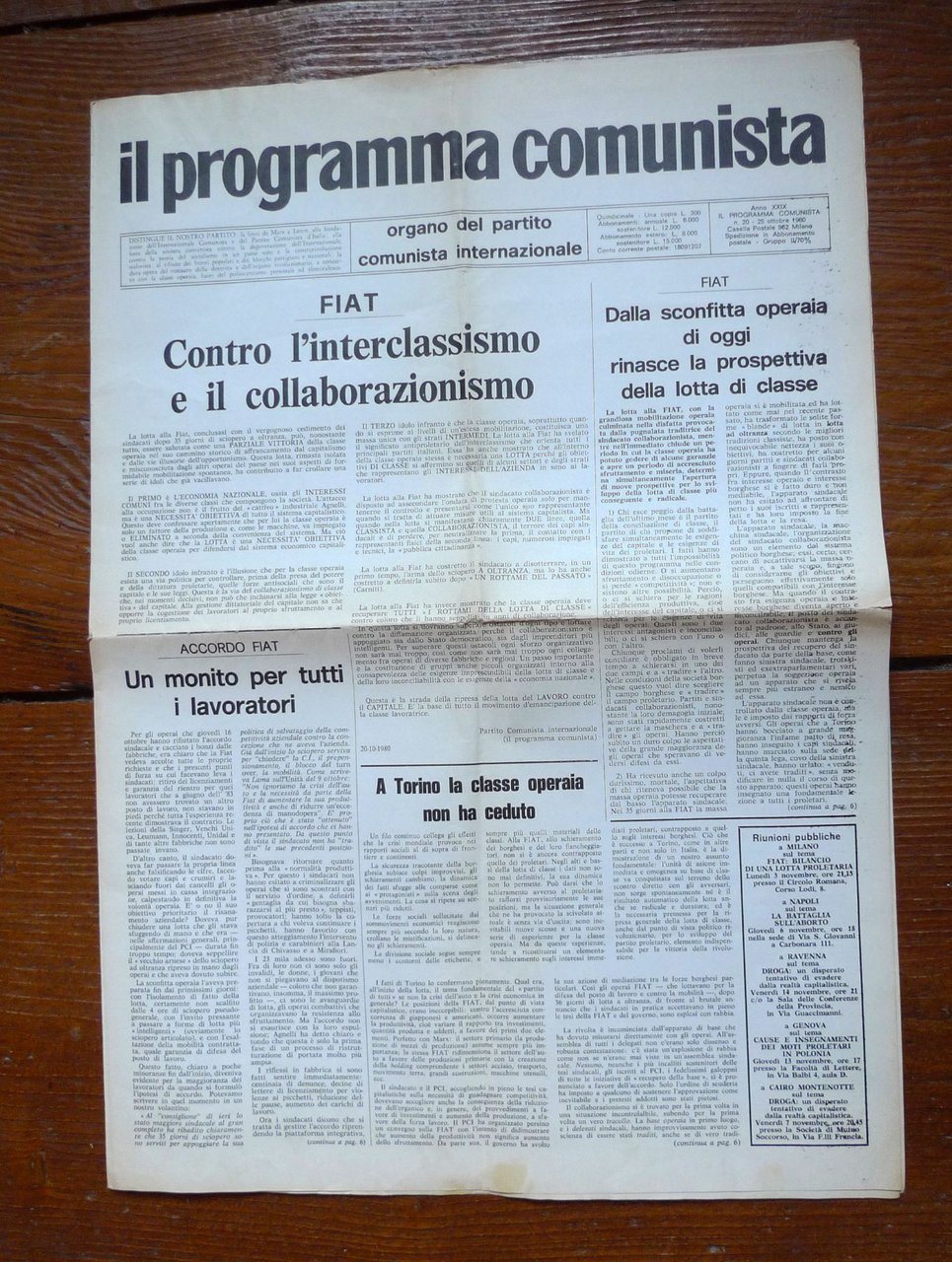 IL PROGRAMMA COMUNISTA ORGANO DEL PCInt n.20 25 ottobre 1980[comunismo,Bordiga