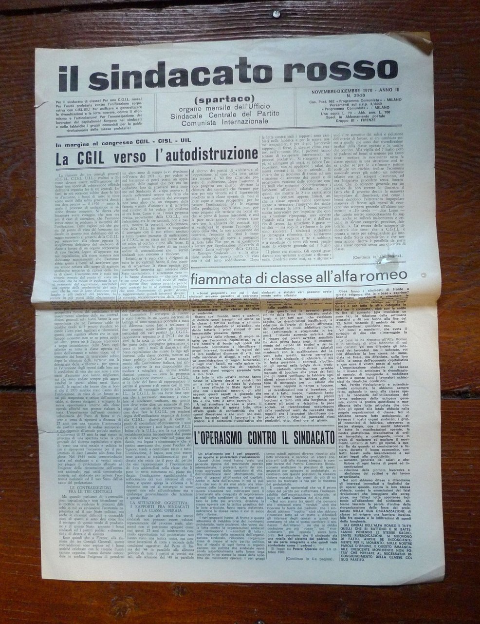 IL SINDACATO ROSSO(SPARTACO)n.29-30 1970[PCInt,Bordiga,comunismo
