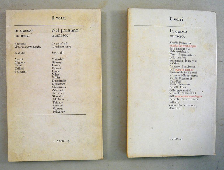 IL VERRI n.7 1977/n.28 1982[estetica,Luciano Anceschi,Nietzsche,Husserl,Eraclito
