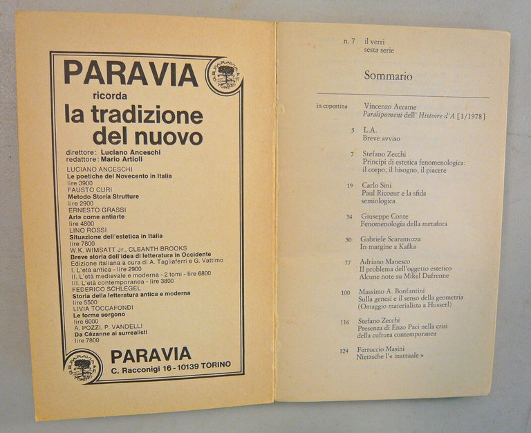 IL VERRI n.7 1977/n.28 1982[estetica,Luciano Anceschi,Nietzsche,Husserl,Eraclito