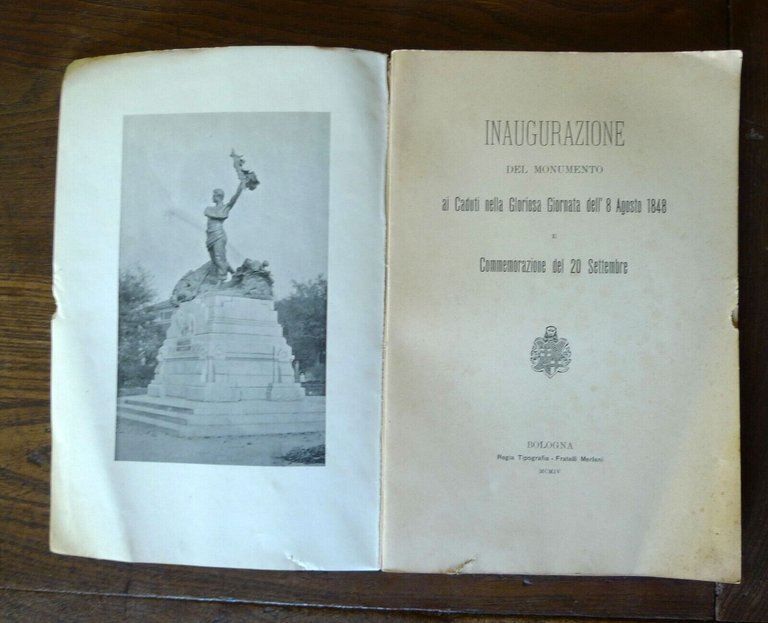 INAUGURAZIONE DEL MONUMENTO AI CADUTI DELL'8 AGOSTO 1848,Bologna 1904[STORIA