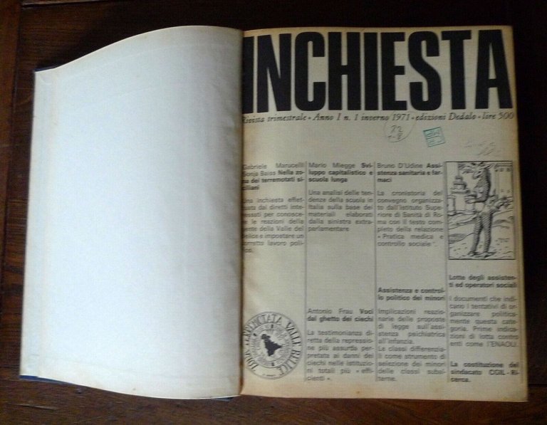 INCHIESTA.Rivista trimestrale di ricerca e pratica sociale.Annata 1971-72,Dedalo