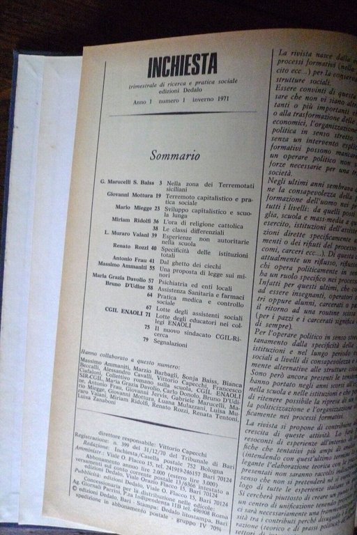 INCHIESTA.Rivista trimestrale di ricerca e pratica sociale.Annata 1971-72,Dedalo