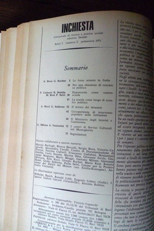 INCHIESTA.Rivista trimestrale di ricerca e pratica sociale.Annata 1971-72,Dedalo