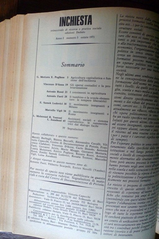 INCHIESTA.Rivista trimestrale di ricerca e pratica sociale.Annata 1971-72,Dedalo