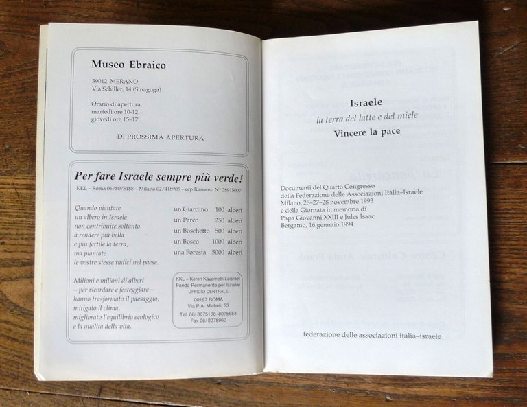 ISRAELE.LA TERRA DEL LATTE E DEL MIELE.VINCERE LA PACE,1993[IV Congresso