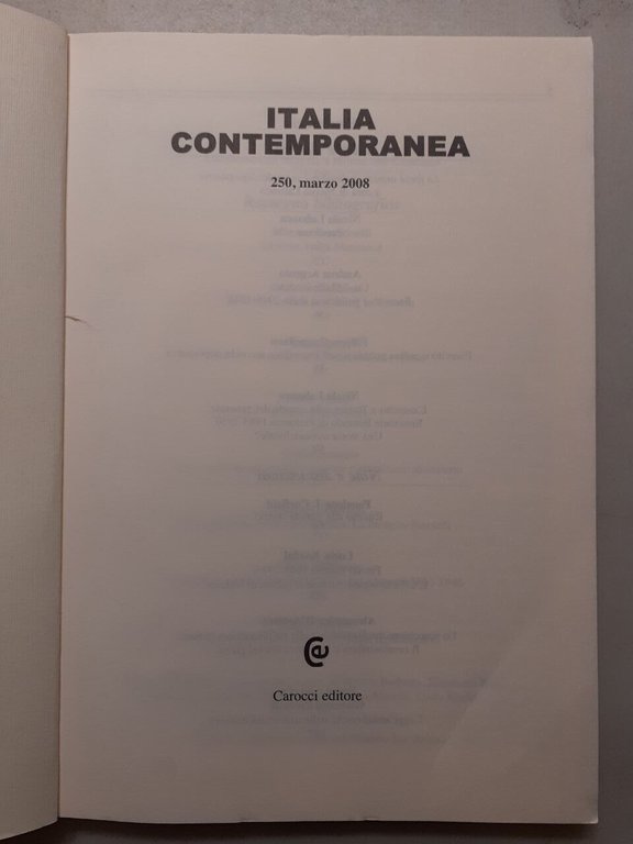 ITALIA CONTEMPORANEA 2008 completa,Carocci[movimento di liberazione in Italia