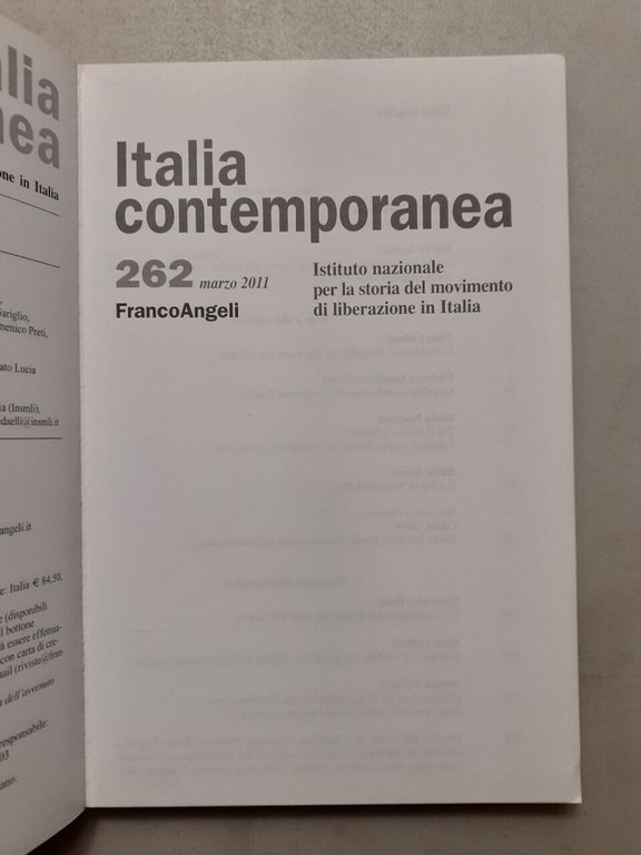 ITALIA CONTEMPORANEA 2011 (manca 265)[movimento di liberazione in Italia