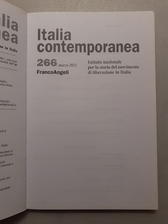 ITALIA CONTEMPORANEA 2012 (manca 267)[movimento di liberazione in Italia