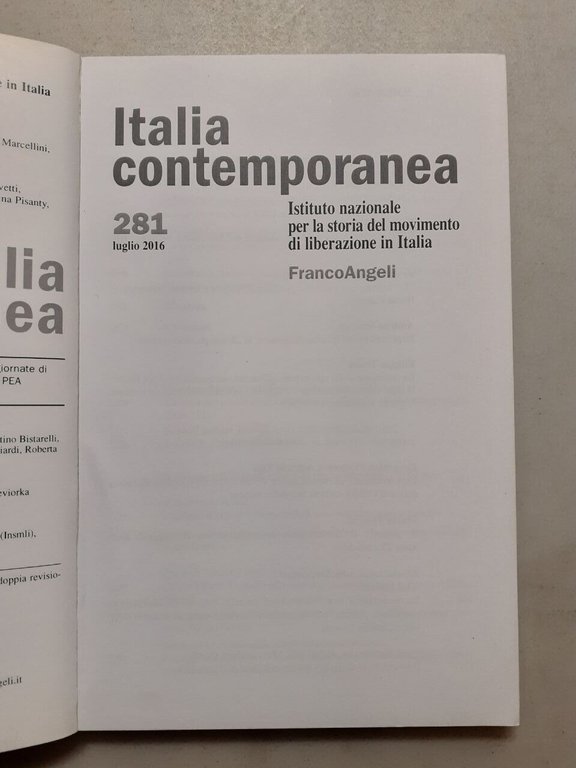 ITALIA CONTEMPORANEA 2016 (manca 280)[movimento di liberazione in Italia