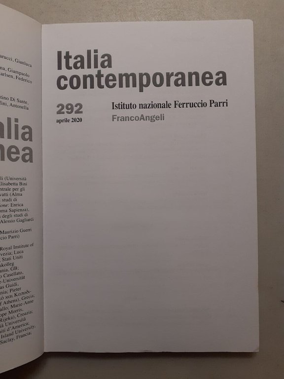 ITALIA CONTEMPORANEA 2020 (manca 294)[movimento di liberazione in Italia