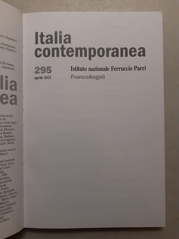 ITALIA CONTEMPORANEA 2021 (manca 296)[movimento di liberazione in Italia