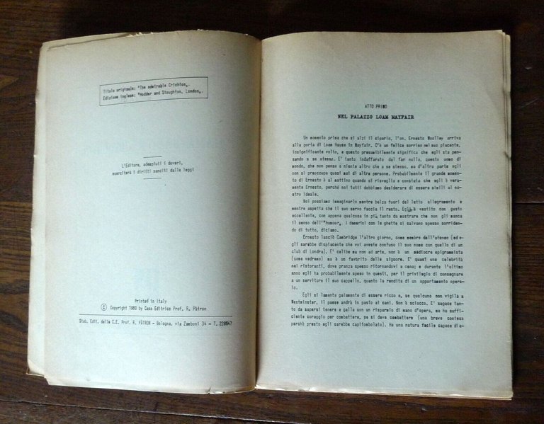 J.M.Barrie,L'AMMIRABILE CRICHTON,Patron 1961[LETTERATURA INGLESE