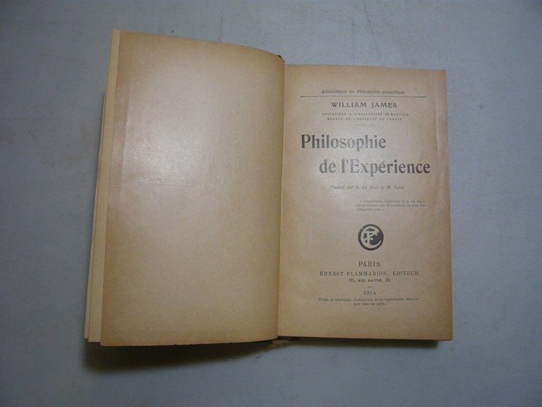 James,PHILOSOPHIE DE L'EXPERIENCE,Parigi,1914
