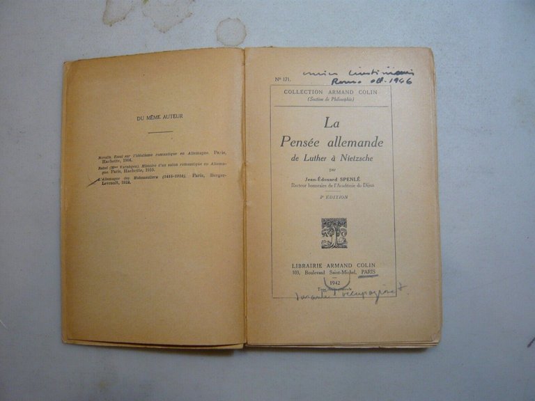 Jean-Edouard Spenlé,LA PENSEE ALLEMANDE.Da Luther à Nietzsche,Armand Colin,1942