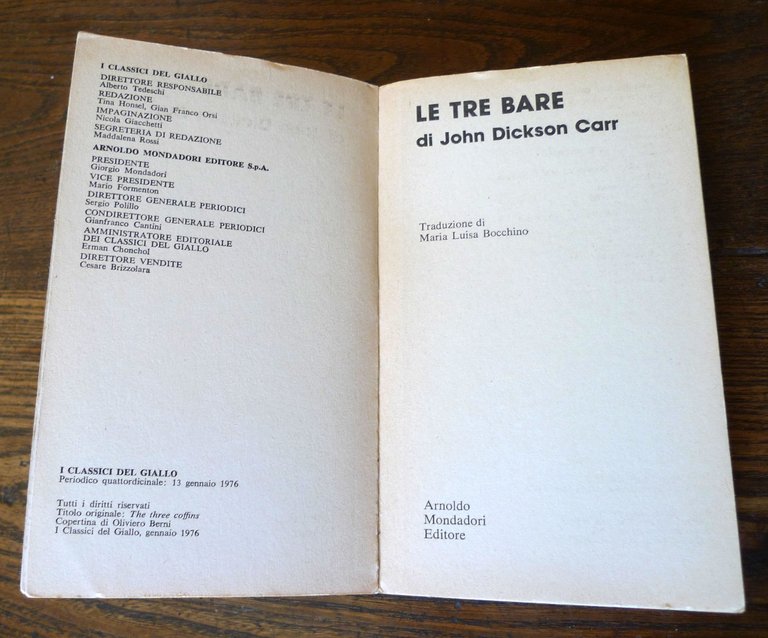 John Dickson Carr,LE TRE BARE,1976 Mondadori[I CLASSICI DEL GIALLO/234