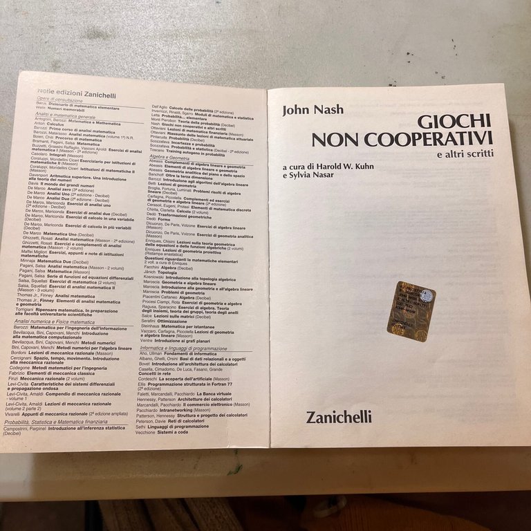 John Nash,GIOCHI NON COOPERATIVI e altri scritti,Zanichelli 2008[Sylvia Nasar