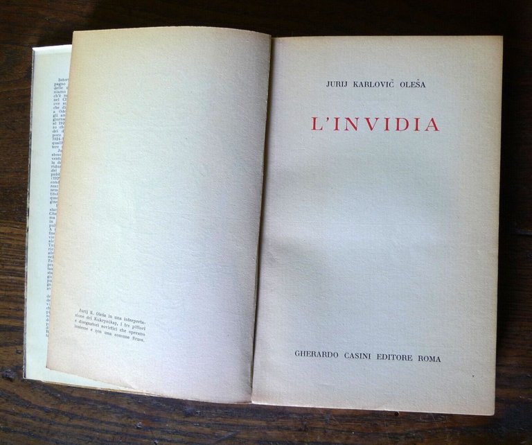 Jurij Karlovič Oleša(Olescia),L'INVIDIA,1952 Casini[narrativa russa,ZAVIST'