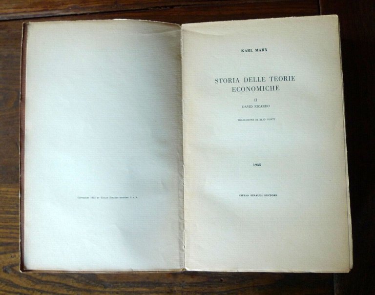 Karl Marx,STORIA DELLE TEORIE ECONOMICHE.II DAVID RICARDO,1955 Einaudi[ECONOMIA