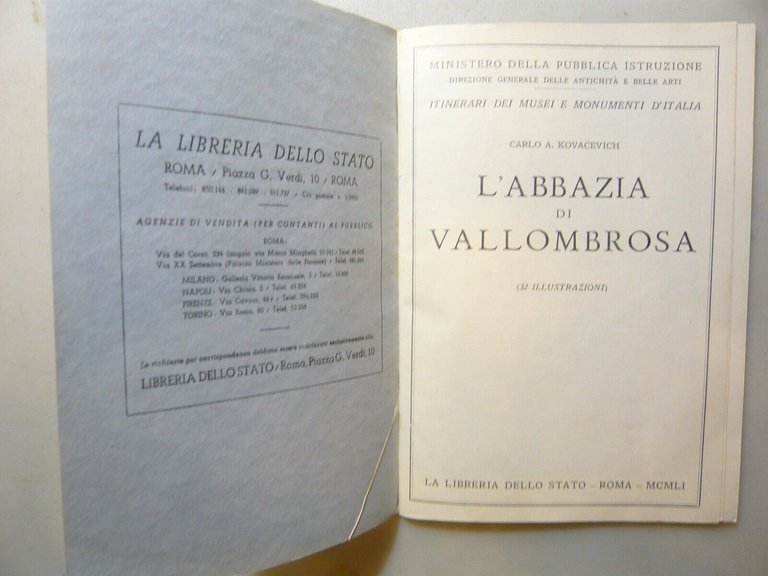 Kovacevich,L’ABBAZIA DI VALLOMBROSA,Roma, 1951[musei e monumenti d’Italia