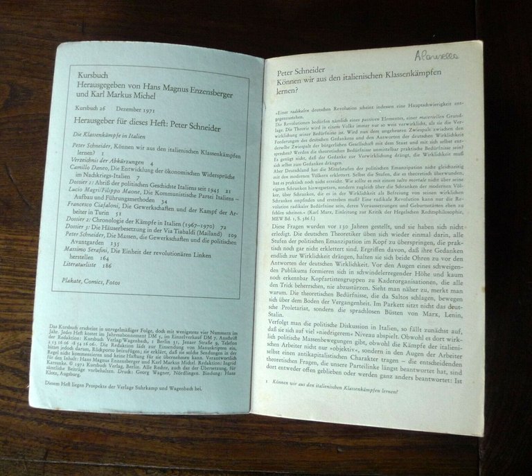 KURSBUCK 26 1971.DIE KLASSENKÄMPFE IN ITALIEN[Enzensberger,ITALIA,LOTTA CLASSE