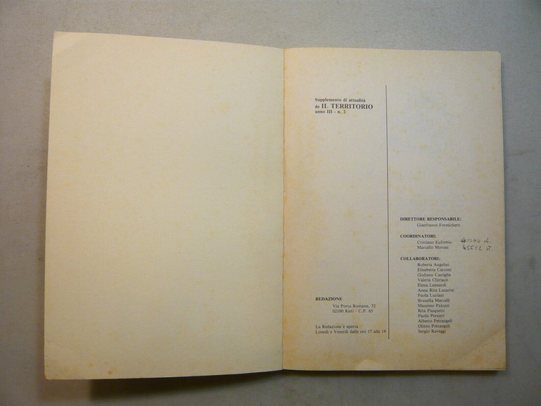 L’ALTRA PAGINA, supplemento de Il Territorio,1987[inchiesta sul Velino,droga