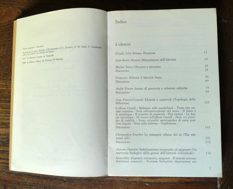 L'IDENTITÀ.Seminario diretto da Claude Lévi-Strauss,1980 Sellerio[Serres