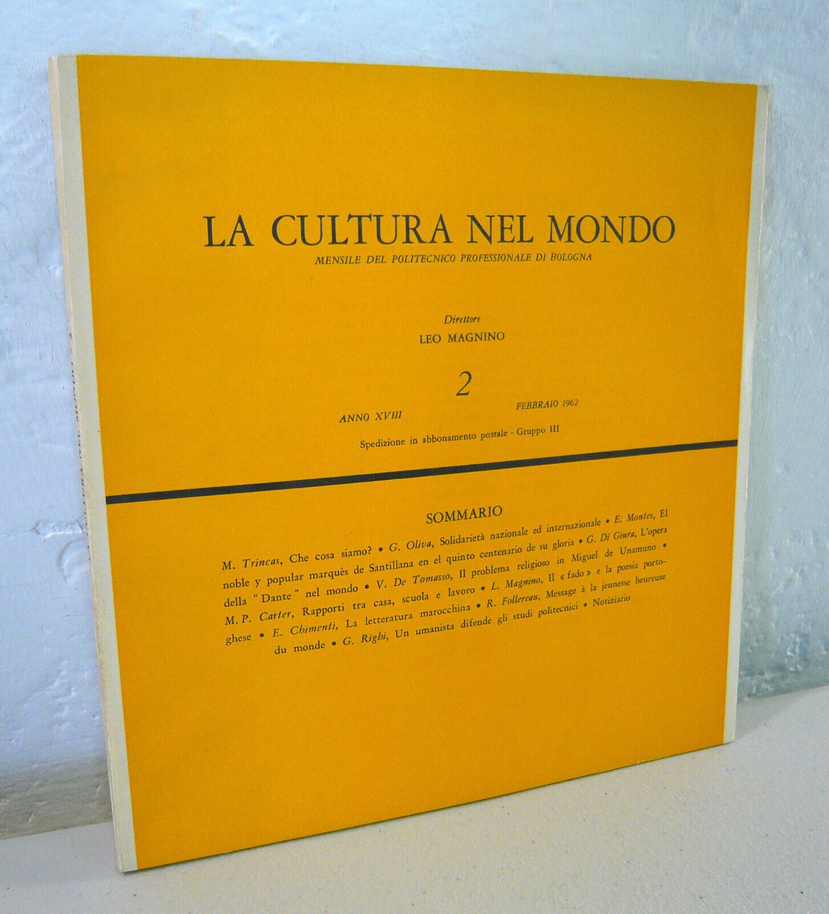 LA CULTURA NEL MONDO n.2 1962.Mensile del Politecnico Professionale di …