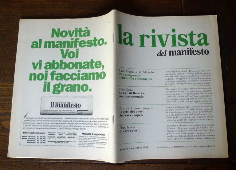 LA RIVISTA DEL MANIFESTO n.1 dic.1999[comunismo,congresso DS,guerra balcanica