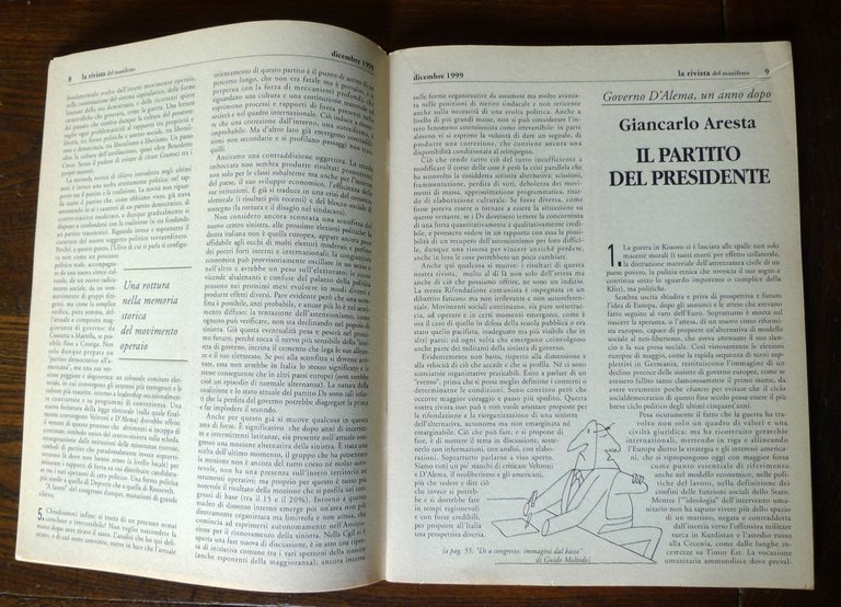 LA RIVISTA DEL MANIFESTO n.1 dic.1999[comunismo,congresso DS,guerra balcanica
