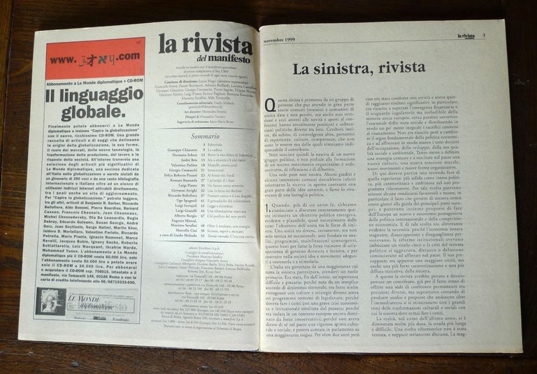 LA RIVISTA DEL MANIFESTO NOV.1999[comunismo,globalizzazione,guerra balcanica
